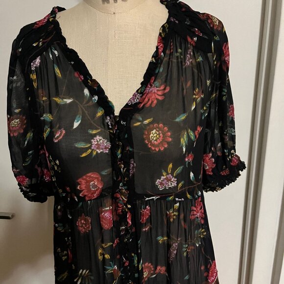 ANTHROPOLOGIE Salzburg Sheer Floral Boho Tunic Blouse Size Small - Picture 5 of 8